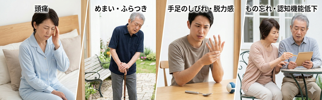 頭痛・めまい・手足のしびれ・もの忘れのイメージ